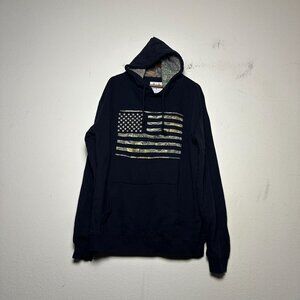 Buck Wear Camo USA Flag Patriot Vet Hunting Hoodie Men XL Green Black Pullover